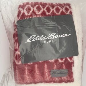 Eddie Bauer Red Alpine Fair Isle Print Sherpa Fleece Throw Blanket 50 x 60" New